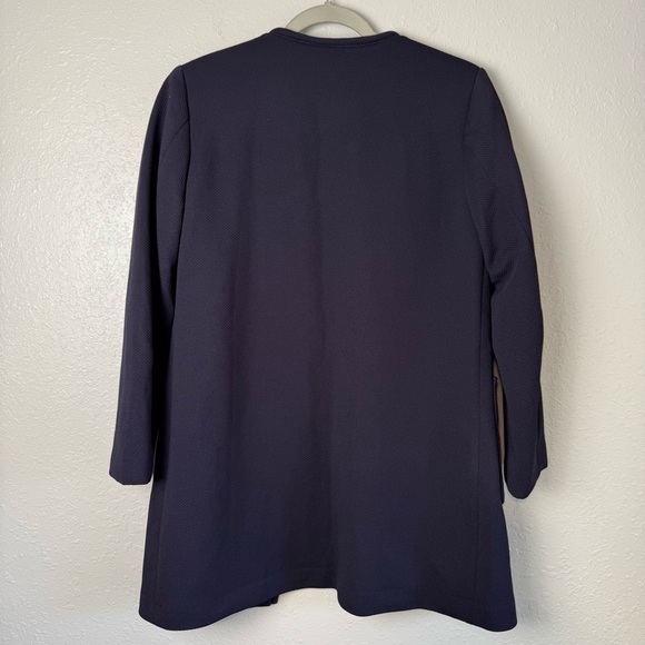 H&M navy blue waffle long coat blazer pocket open front 6 - Picture 5 of 9